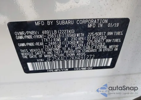 2019 Subaru Forester из США, поврежденный, VIN JF2SKACC2KH491272